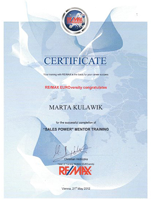 Certyfikat Marty Kulawik